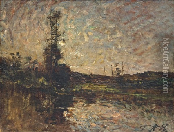 Sunset Oil Painting - Auguste Francois Ravier