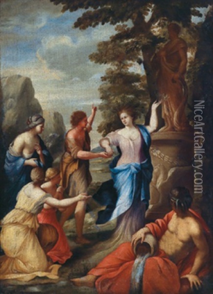 Di Tirsenia, Mutter Des Harmonillus, Wird In Einen Zitronenbaum Verwandelt Oil Painting - Giovanni Francesco Romanelli