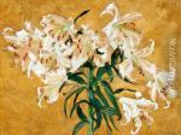 Lilies. Oil Painting - Albert Edelfelt
