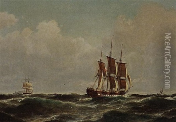 Sailing Vessels Offshore Oil Painting - Carl Ludwig Bille