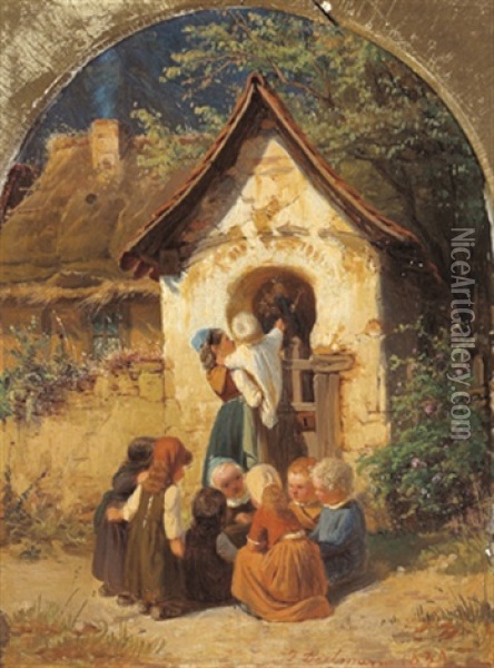 Kinder Bei Der Kapelle Oil Painting - Jakob Fuerchtegott Dielmann