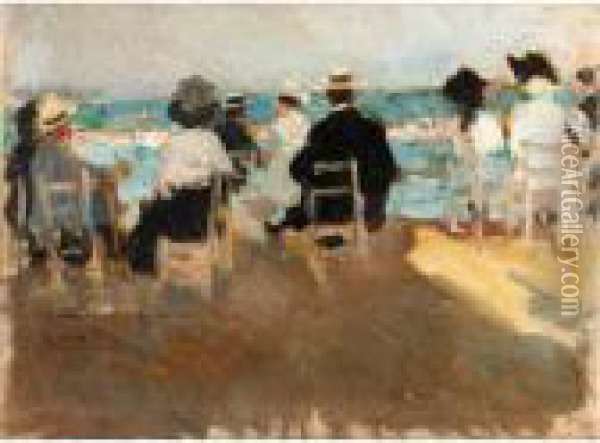 Dia De Playa (a Day At The Beach) Oil Painting - Cecilio Pla Y Gallardo