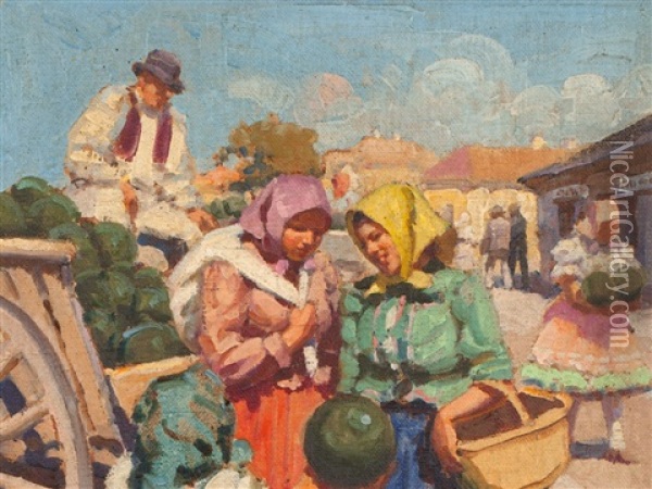 Hungarian Market Oil Painting - Tivadar Jozef Mousson