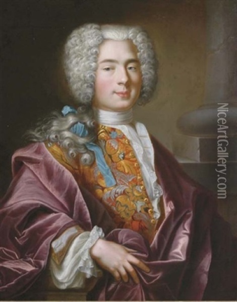 Portrait Of Nicolaus Deucher In An Embroidered Vest And Plum Silk Cloak Oil Painting - Nicolas Bailly