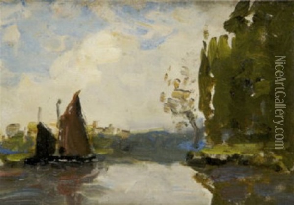 Sailing Boats On A River Oil Painting - Nathaniel Hone the Younger
