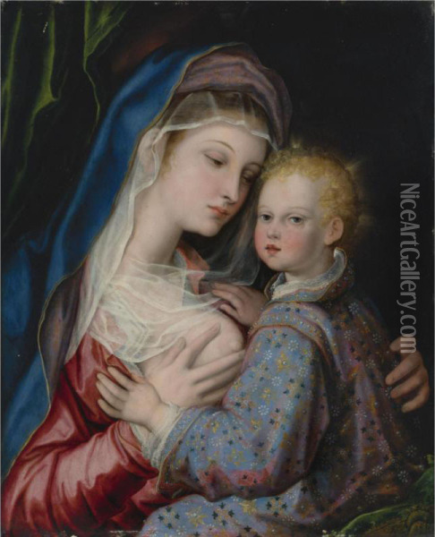 Madonna And Child Oil Painting - Giovanni Bernardo Lama