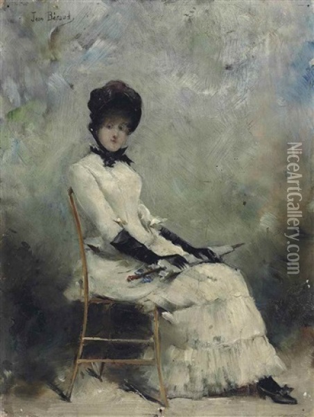 Dame Assise A L'ombrelle Oil Painting - Jean Beraud