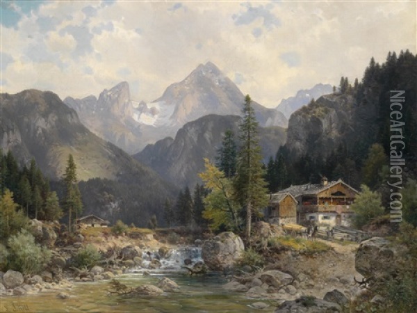 Bei Berchtesgaden Oil Painting - Ludwig Skell