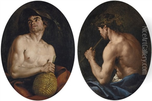 Bacchus (+ Pan; Pair) Oil Painting - Bartolomeo Guidobono