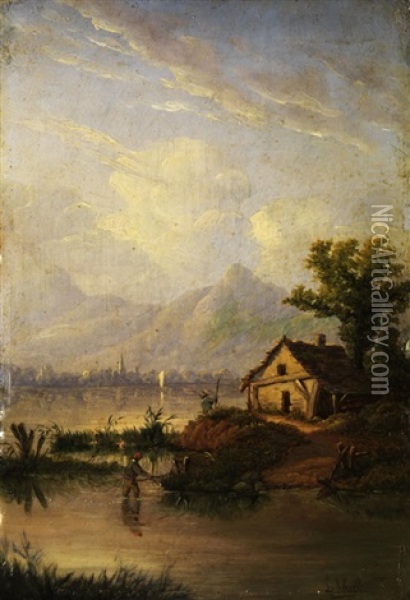 Uferlandschaft An Einem Bayerischen See Oil Painting - Ludwig Sckell