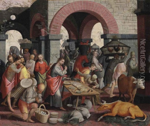 Christ Cleansing The Temple Oil Painting - Pieter Aertsen
