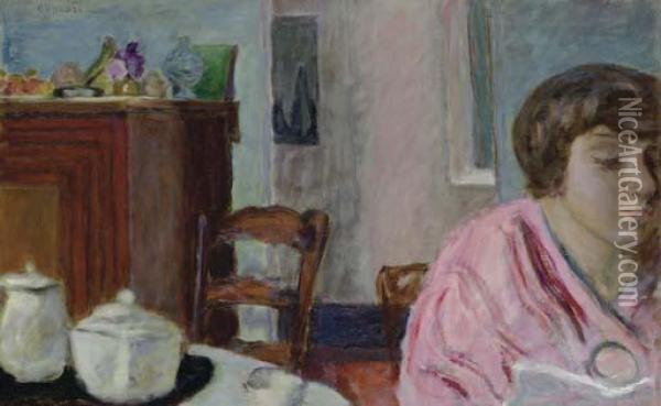 Interieur Avec Tete Or Interieur Avec Figure Oil Painting - Pierre Bonnard