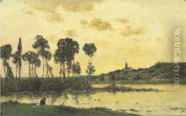 Washerwomen At The Edge Of The Oise Oil Painting - Hippolyte Camille Delpy