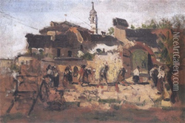 Il Quartiere Di San Biagio A Monza Oil Painting - Mose di Giosue Bianchi