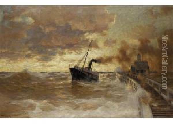 Fischerboot Bei Sturmischer See Oil Painting - Erwin Carl Wilhelm Gunther