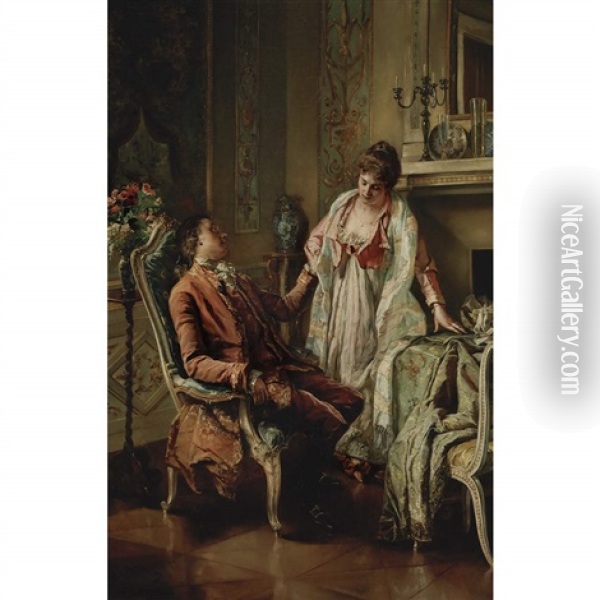 Couple In A Salon Interior Oil Painting - Wilhelm Kreling