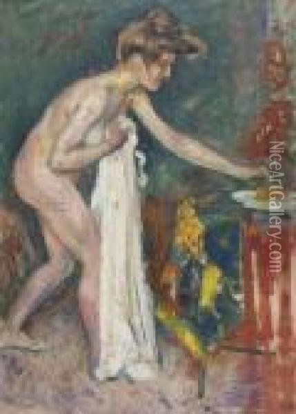 Nu A La Draperie Blanche Oil Painting - Georges Lemmen