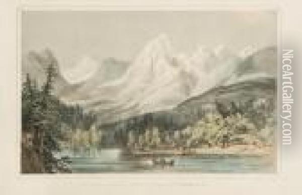 The Rocky Mountains From Thecolumbia River Looking N.w. Oil Painting - Henry James, Colonel Warre