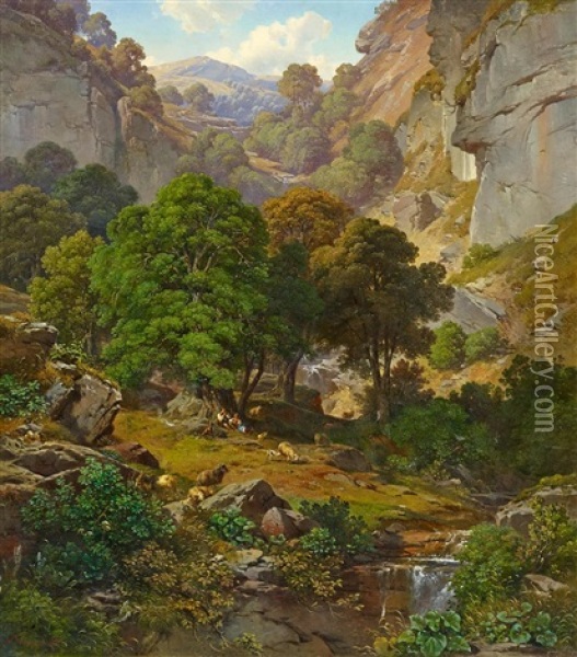 Landschaft Mit Rastenden Hirten Oil Painting - Adalbert Waagen