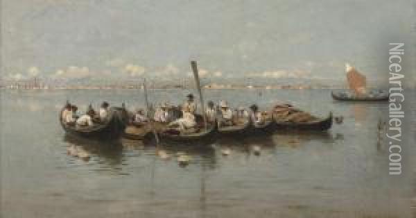 Fishermen On The Venetian Lagoon Oil Painting - Franz Leo Ruben