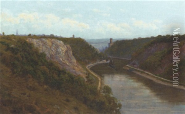 Clifton Suspension Bridge, Early Evening Oil Painting - Alfred Oliver Townsend