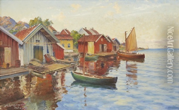 Fiskelage I Bohuslan Oil Painting - Johan Ericson