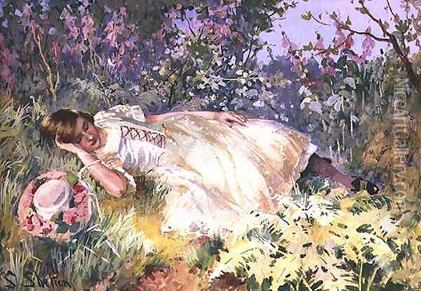 Asleep among the Foxgloves Oil Painting - Sidney Shelton