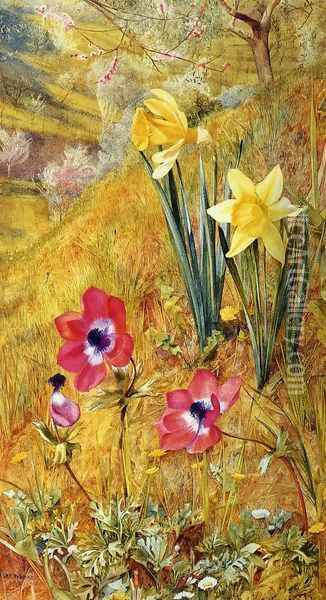 Anemones and Daffodils Oil Painting - Henry Roderick Newman