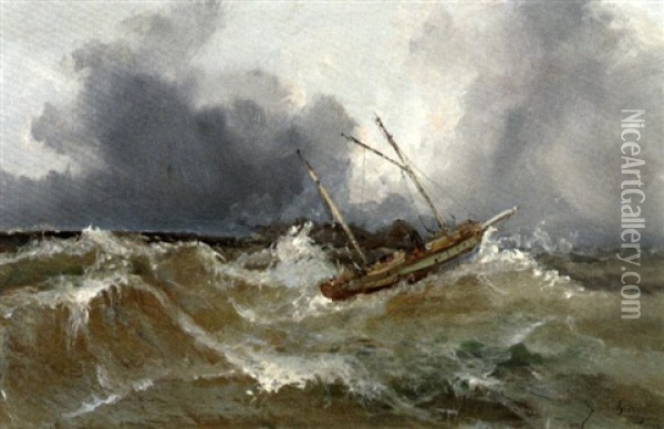 Bateau Sur Mer Agitee Oil Painting - Alfred Godchaux