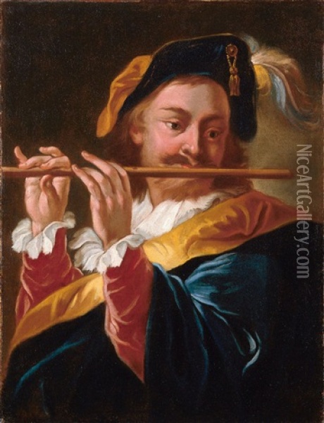 Der Flotenspieler Oil Painting - Jean Baptiste Henri Deshays