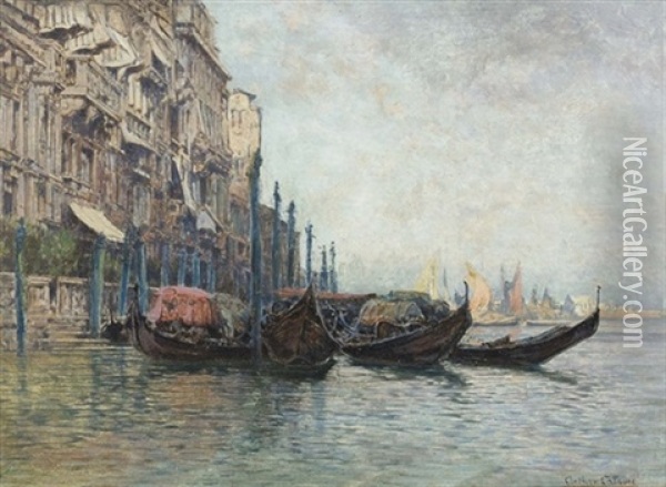 Venezianische Partie Mit Gondeln Oil Painting - Jean-Baptiste-Arthur Calame