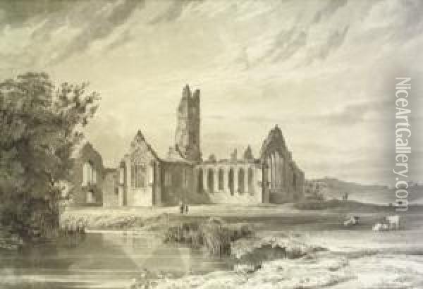 Abbey At Killmallock, Co Limerick Oil Painting - Charles Vallancey Pratt