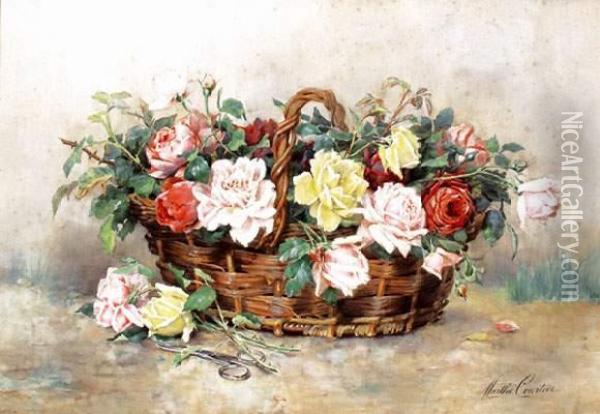 Le Panier De Roses Oil Painting - Marthe Courtier