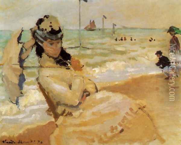 Camille On The Beach At Trouville Oil Painting - Claude Oscar Monet