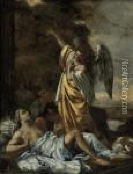 The Angel Appearing To Hagar And Ishmael Oil Painting - Nicolas Poussin