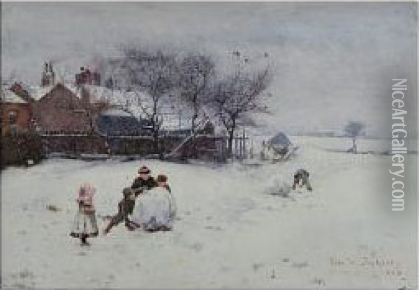 Children Playing In The Snow Oil Painting - Frederick William Jackson