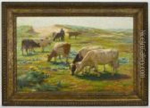 Depicting Cows At Pasture Oil Painting - Edgard Farasyn