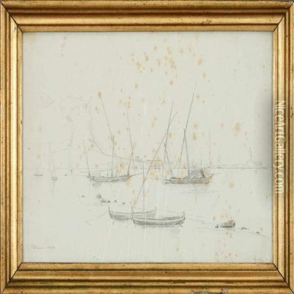 Martinus Rorbye: Coastal Scenery From Palermo. Signed Rorby, Palermo 1840 Oil Painting - Martinus Rorbye