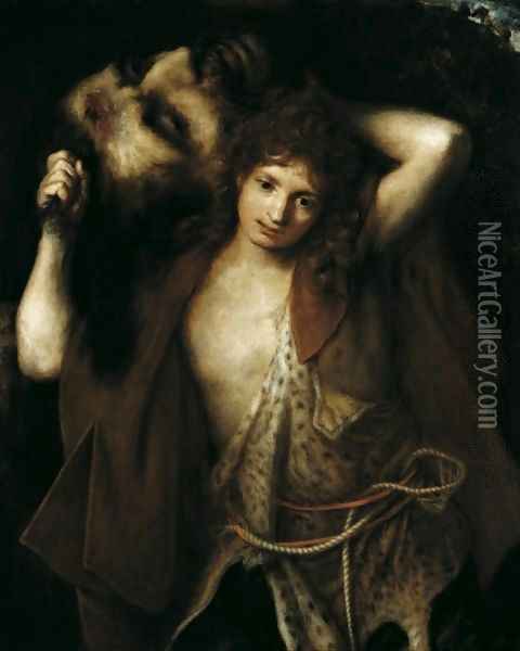 David with the Head of Goliath c 1670 Oil Painting - Girolamo Forabosco