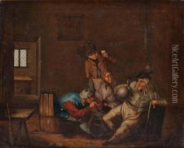Krogscen Med Festande Bonder Oil Painting - David The Younger Teniers