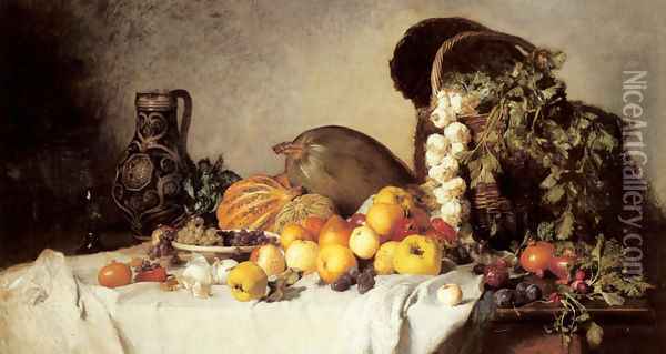 A Still Life with Fruit and Vegetables Oil Painting - Franz Rumpler