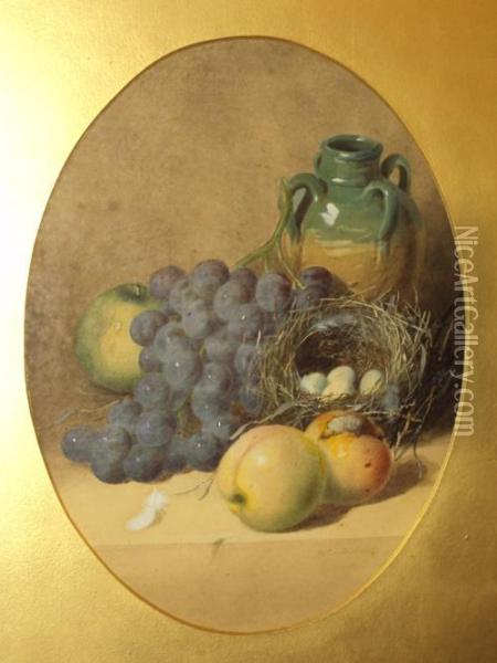 Still Life Of Fruit, Jug And Birds Nest Witheggs Oil Painting - William Cruickshank