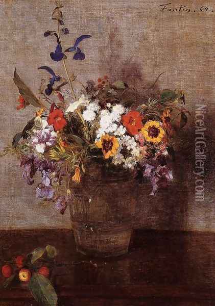 Diverse Flowers Oil Painting - Ignace Henri Jean Fantin-Latour