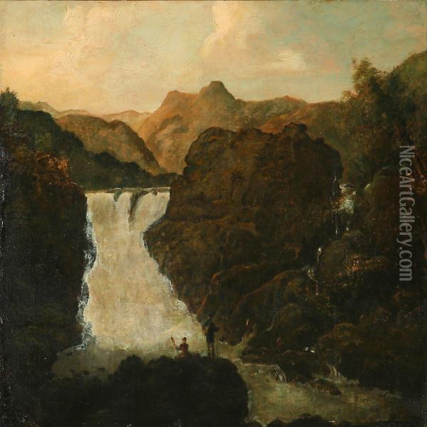 Norwegian Landscape With A Raging Foss Oil Painting - Carl Friedrich A. Lorentzen