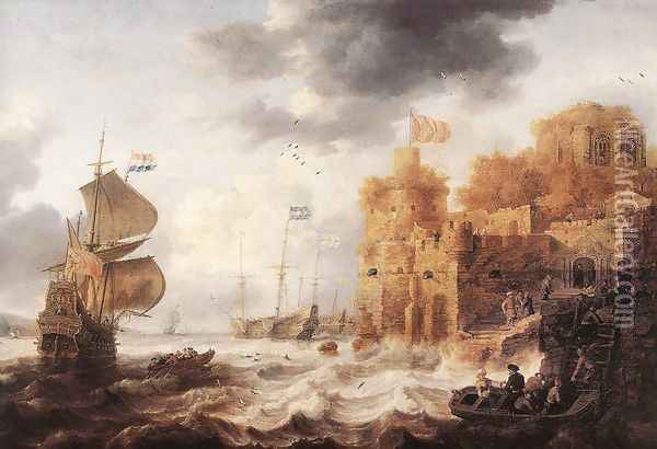 An Oriental Harbour 1650-52 Oil Painting - Bonaventura, the Elder Peeters