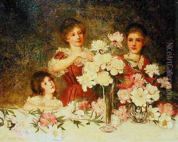 Arranging the Peonies, 1902 Oil Painting - George Carline