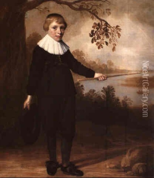 Portrait Of A Boy Holding His Hat In A River Landscape Oil Painting - Jacob Gerritsz Cuyp