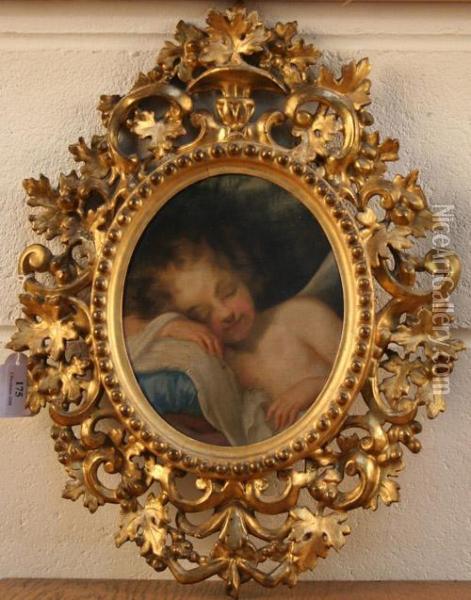 Sleeping Nymph Within A Landscape Oil Painting - Jean Baptiste Greuze