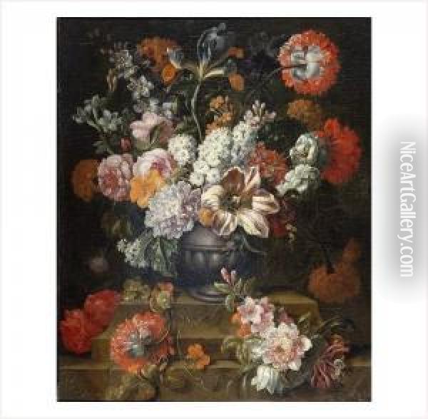 Bouquet De Fleurs Sur Un Entablement De Pierre Oil Painting - Caspar Pieter I Verbrugghen