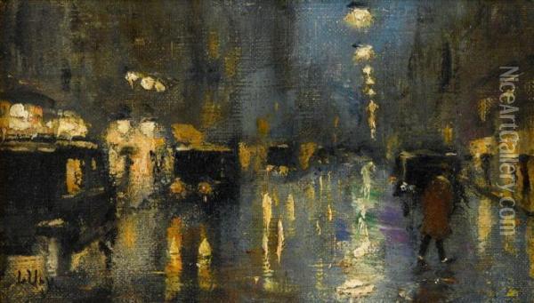 Strasenszene In Der Nacht Oil Painting - Lesser Ury